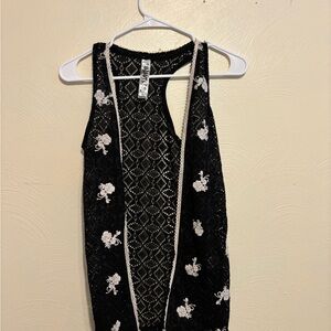Beautees Black Lace Top with White Details